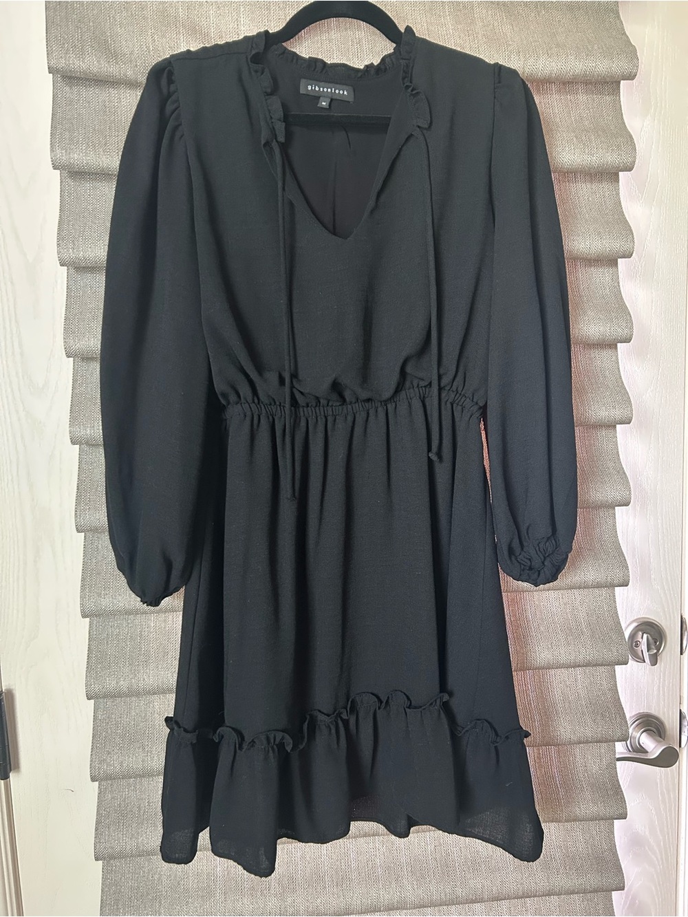 Gibson Black Long-Sleeve Ruffle-Hem Mini Dress